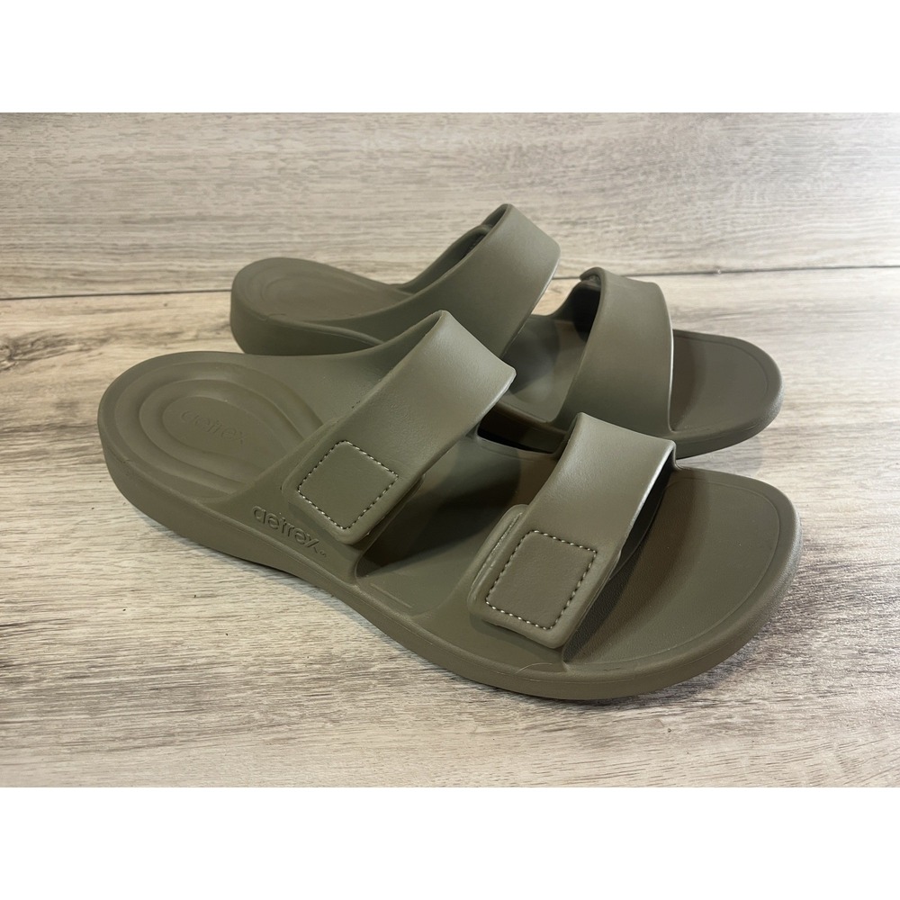 Aetrex Milos Orthotic Mens Slides‎ Army Green Size 14 NWOB Slip On Comfort